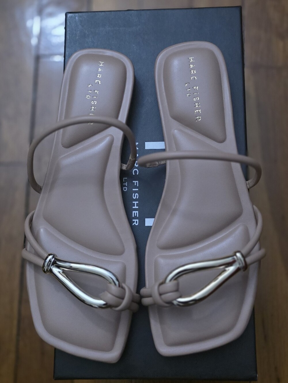 Marc Fisher LTD Blush Tan leather Knotted Sandals with Gold Accent